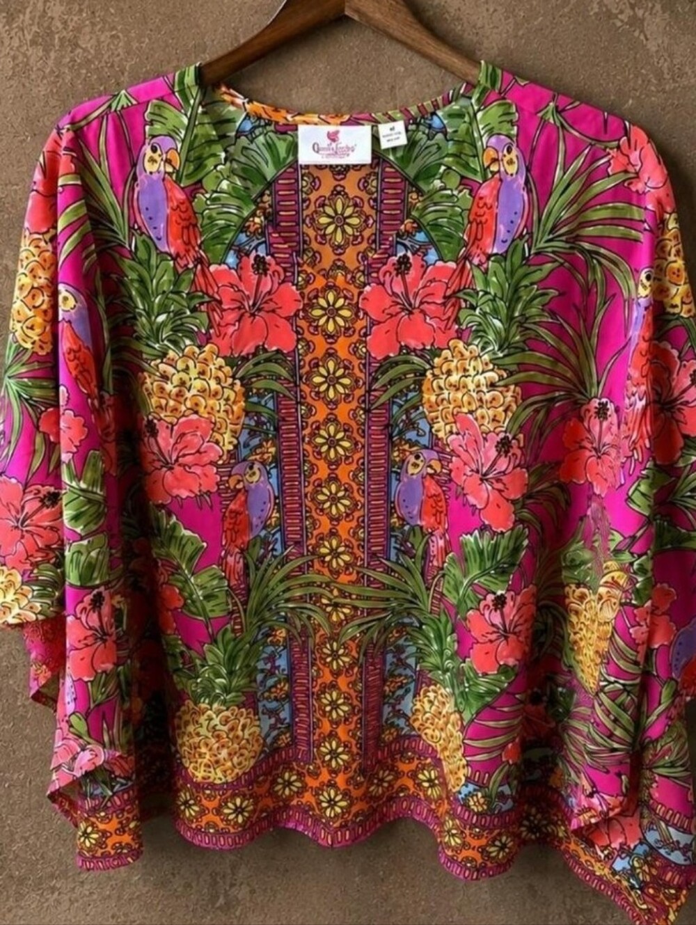 Quacker Factory Hot Pink Tropical Floral Poncho